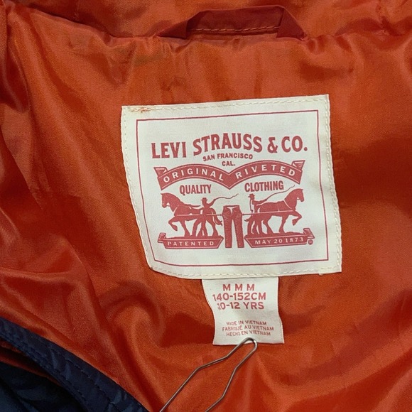 Vtg Levi's Boys Puffer Jacket Blue Water Resistant Hooded M Coat 10-12 Years - Picture 6 of 9